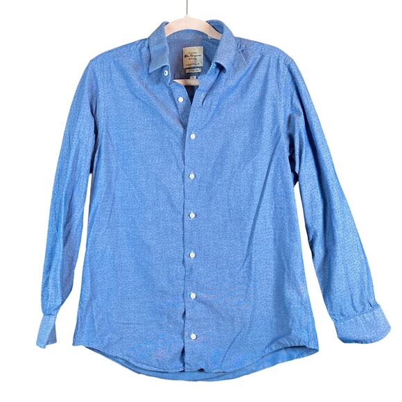 Ben Sherman Mens Shirt Blue Red Polka Dot Tailored Skinny Fit Stretch 15.5 32-33 - Picture 1 of 13